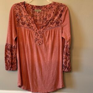 Democracy Dusty Coral Floral Yoke Tunic